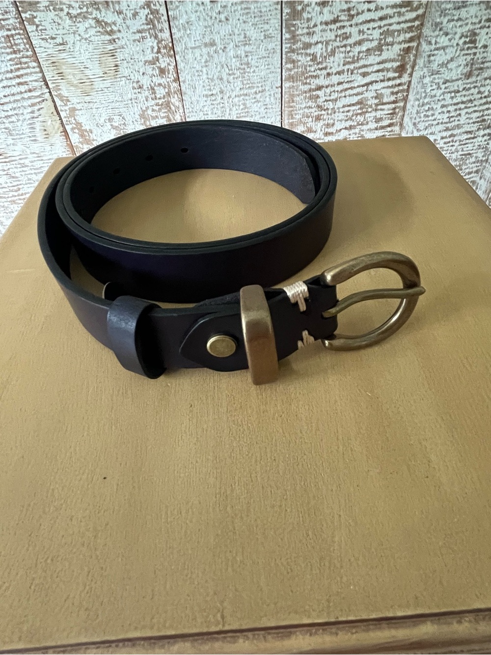 Women’s Italian Brown Leather Belt with Brass Buckle- Large- NEW!